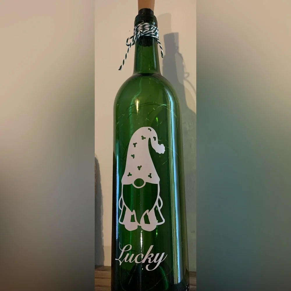 ‘Lucky’ Gnome wine bottle lantern